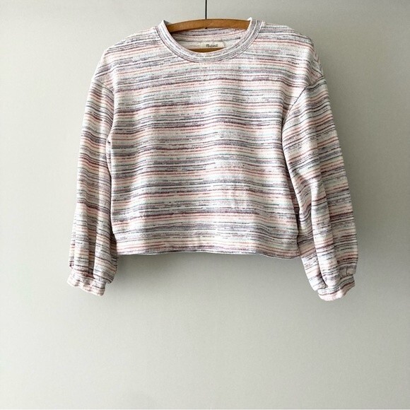 Madewell Bubble-Sleeve Crop Sweater Top in Rainbow Stripe Size XS - Picture 4 of 7